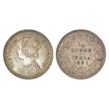 Victoria Empress, silver ¼ rupee, 1881, Calcutta mint, C/II/C incused, PR 386; GK 680. Abo