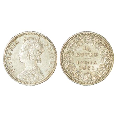 Victoria Empress, silver ¼ rupee, 1881, Calcutta mint, C/II/C incused, PR 386; GK 680. Abo