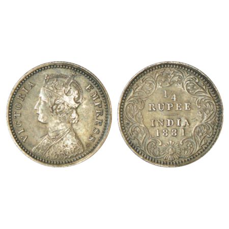 Victoria Empress, silver ¼ rupee, 1881, Calcutta mint, C/II/C incused, PR 386; GK 680. Ver