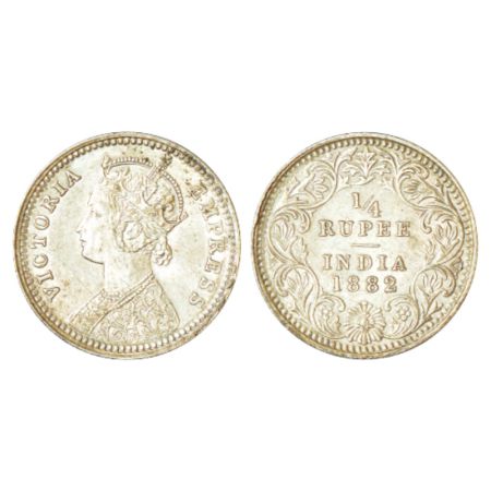 Victoria Empress, silver ¼ rupee, 1882, Calcutta mint, C/II/C incused, PR 387. About uncir