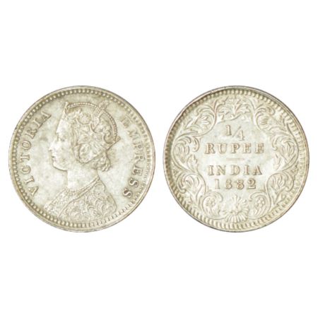 Victoria Empress, silver ¼ rupee, 1882, Calcutta mint, C/II/C incused, PR 387. Extremely f