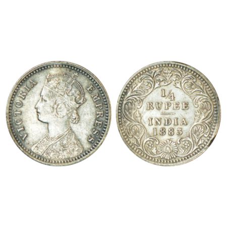 Victoria Empress, silver ¼ rupee, 1883, Calcutta mint, C/II/C incused, PR 388. Good very f