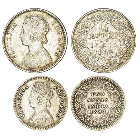 Victoria Empress, silver coins (2), 1883, ¼ rupee, Bombay mint, B/I/dot, PR 415 and 2 anna
