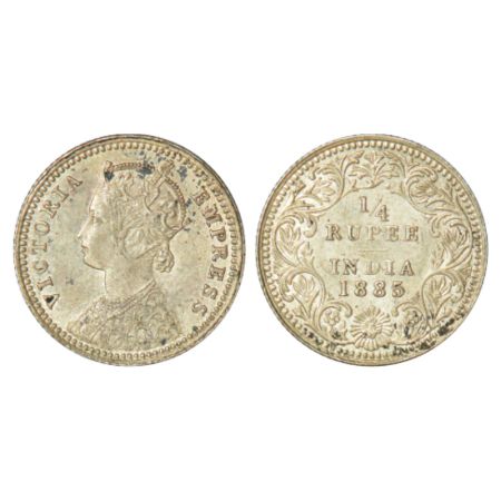 Victoria Empress, silver ¼ rupee, 1885, Calcutta mint, C/II/C incused, PR 390. About uncir