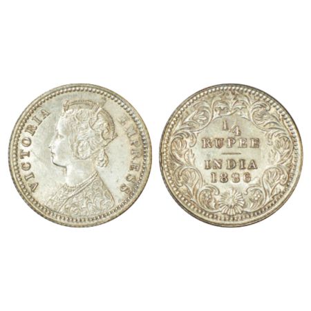 Victoria Empress, silver ¼ rupee, 1886, Calcutta mint, C/II/C incused, PR 391. Uncirculate