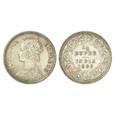 Victoria Empress, silver ¼ rupee, 1886, Calcutta mint, C/II/C incused, PR 391. Extremely f