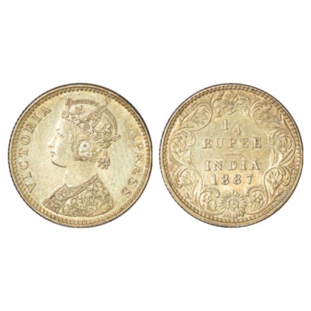 Victoria Empress, silver ¼ rupee, 1887, Bombay mint, C/II/B raised, PR 420. About uncircul