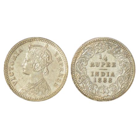 Victoria Empress, silver ¼ rupee, 1888, Calcutta mint, C/II/no mm, PR 393. About uncircula