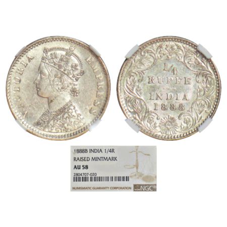 Victoria Empress, silver ¼ rupee, 1888, Bombay mint, C(i)/II/'B' raised, PR 421; GK 711. N