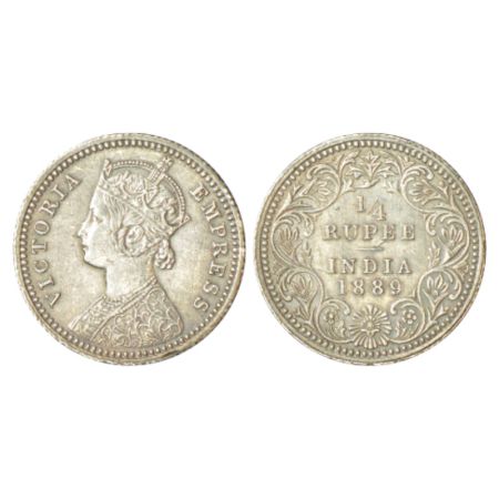 Victoria Empress, silver ¼ rupee, 1889, Calcutta mint, C/II/C incused, PR 394. Extremely f