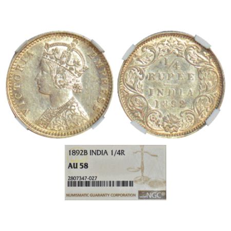 Victoria Empress, silver ¼ rupee, 1892, Bombay mint, C(i)/I/'B' incused, PR 427; GK 722. N