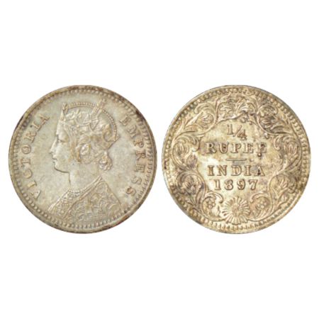 Victoria Empress, silver ¼ rupee, 1897, Calcutta mint, C/II/C incused; PR 401. Uncirculate
