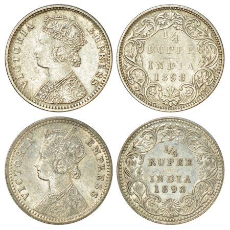 Victoria Empress, silver ¼ rupee (2), 1898, Calcutta mint, C/II/C incused, PR 402 and Bomb