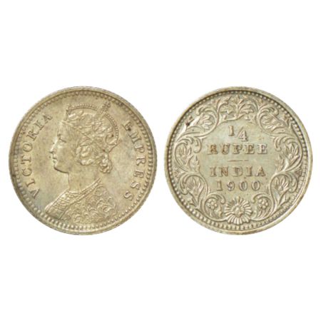 Victoria Empress, silver ¼ rupee, 1900, Calcutta mint, C/II/C incused, PR 403. About uncir