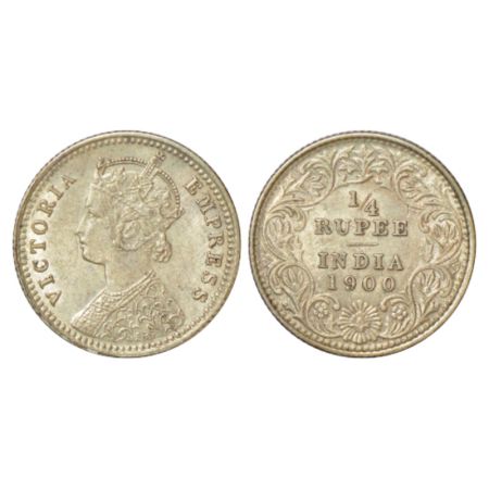 Victoria Empress, silver ¼ rupee, 1900, Calcutta mint, C/II/C incused, PR 403. Extremely f
