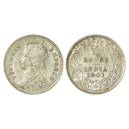 Victoria Empress, silver ¼ rupee, 1901, Calcutta mint, C/II/C incused, PR 404. About uncir