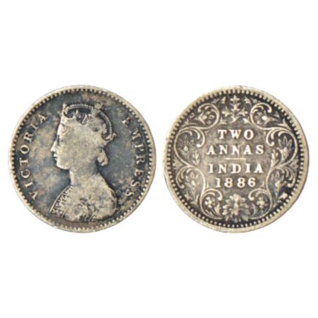 Victoria Empress, silver 2 annas, 1886, Bombay mint, A/II/B incused, GK 780. Fine, Very ra