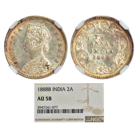 Victoria Empress, silver 2 annas, 1888, Bombay mint, B/II/'B' incused, PR 541; GK 785. NGC