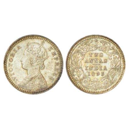 Victoria Empress, silver 2 annas, 1893, Calcutta mint, B/II/C incused, PR 508. Uncirculate