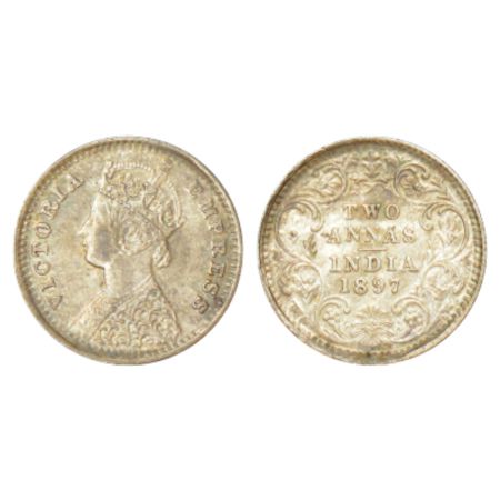 Victoria Empress, silver 2 annas, 1897, Bombay mint, B/II/'B' incused, PR 551; GK 806. Unc