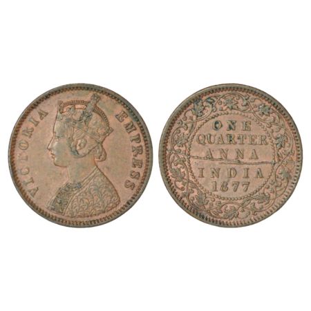 Victoria Empress, copper ¼ anna, 1877, Calcutta mint, B/II, PR 611; GK 829, 6.44g. Die cra