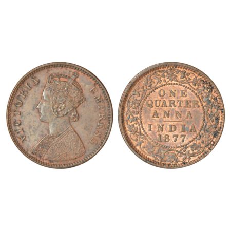 Victoria Empress, copper ¼ anna, 1877, Calcutta mint, B/II, PR 611; GK 829, 6.42g. About u