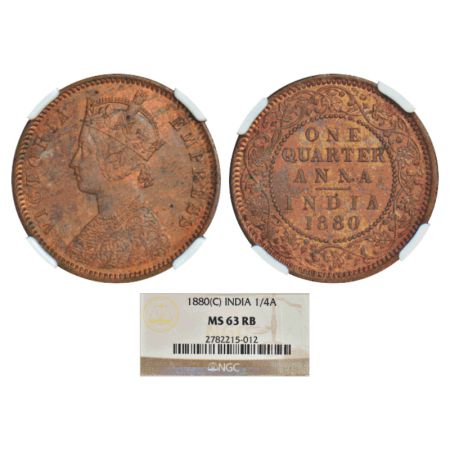 Victoria Empress, copper ¼ anna, 1880, Calcutta mint, B/II, PR 614; GK 832-833. NGC graded