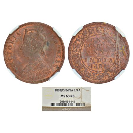 Victoria Empress, copper ¼ anna, 1882, Calcutta mint, B/II/'C' incused, PR 615; GK 835. NG