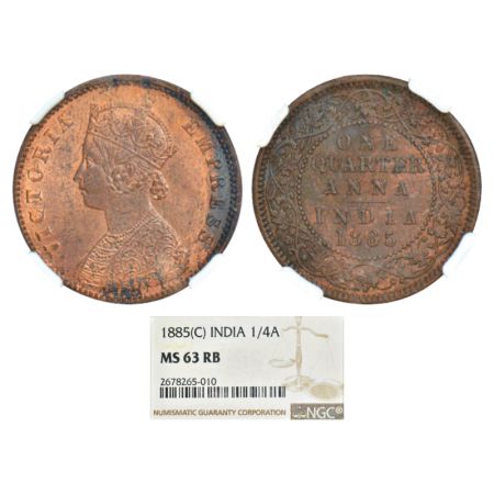 Victoria Empress, copper ¼ anna, 1885, Calcutta Mint, B/II/'C' incused, PR 618; GK 840. NG