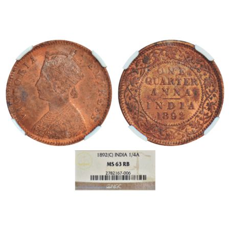 Victoria Empress, copper ¼ anna, 1892, Calcutta mint, B/II/no mm, PR 625; GK 851. NGC grad