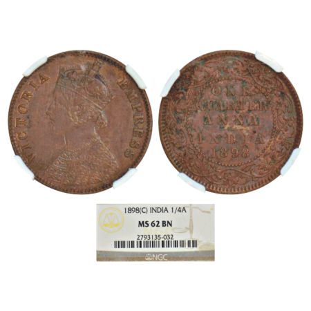 Victoria Empress, copper ¼ anna, 1898, Calcutta mint, B/II/no mm, PR 631; GK 857. NGC grad