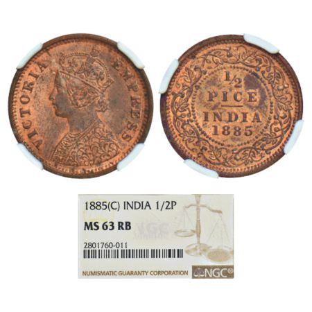 Victoria Empress, copper ½ pice, 1885, Calcutta mint, A/I/no mm, PR 717; GK 863. NGC grade