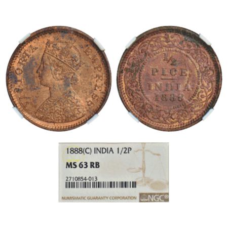 Victoria Empress, copper ½ pice, 1888, Calcutta mint, A/I/no mm, PR 720; GK 868. NGC grade