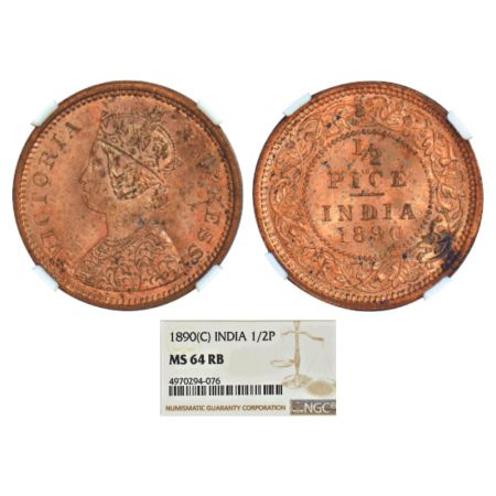 Victoria Empress, copper ½ pice, 1890, Calcutta mint, A/I/no mm, PR 722; GK 870. NGC grade