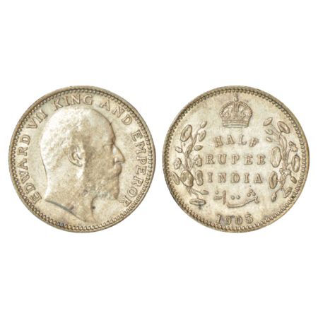 Edward VII, silver ½ rupee, 1905, Calcutta mint, no mm, GK 960, 5.82g. About uncirculated,
