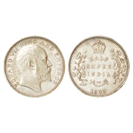 Edward VII, silver ½ rupee, 1905, Calcutta mint, no mm, GK 960, 5.82g. About extremely fin