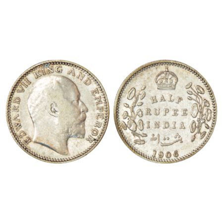 Edward VII, silver ½ rupee, 1906, Calcutta mint, no mm, PR 310; GK 964, 5.78g. Extremely f