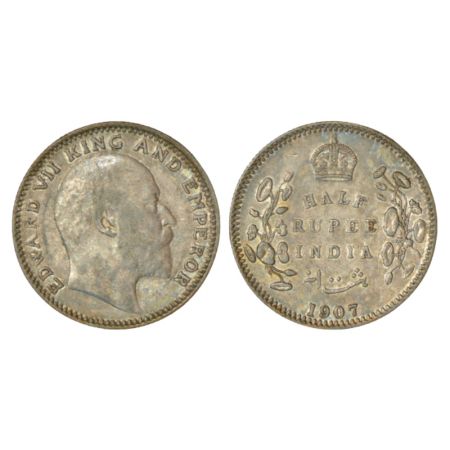 Edward VII, silver ½ rupee, 1907, Calcutta mint, no mm, PR 311; GK 967, 5.77g. Uncirculate
