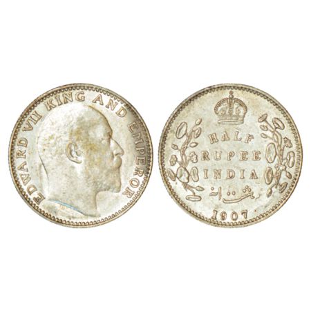 Edward VII, silver ½ rupee, 1907, Bombay mint, 'B' incused, dot, PR 316; GK 965, 5.82g. Ab