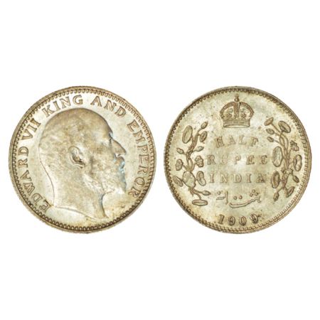 Edward VII, silver ½ rupee, 1909, Calcutta mint, no mm, PR 313; GK 969, 5.85g. Uncirculate
