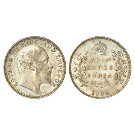 Edward VII, silver ½ rupee, 1909, Calcutta mint, no mm, PR 313; GK 969, 5.83g. About uncir