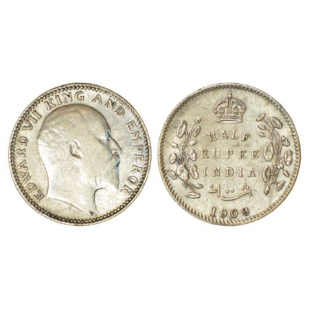 Edward VII, silver ½ rupee, 1909, Calcutta mint, no mm, PR 313; GK 969, 5.75g. About extre
