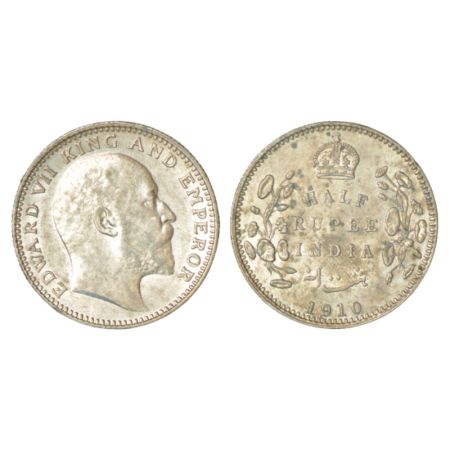 Edward VII, silver ½ rupee, 1910, Calcutta mint, no mm, PR 314; GK 971, 5.83g. About uncir
