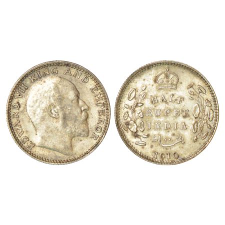 Edward VII, silver ½ rupee, 1910, Bombay mint, 'B' incused, dot, PR 317; GK 970, 5.81g. Ex