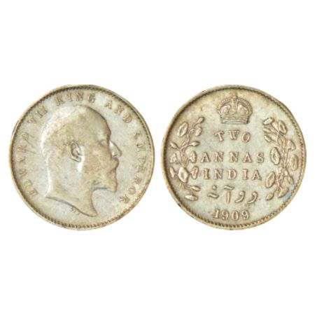 Edward VII, silver 2 annas, 1909, Calcutta mint, no mm, PR 562; GK 986, 1.45g. Extremely f