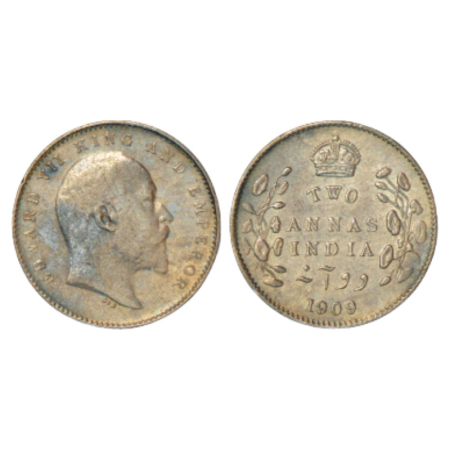 Edward VII, silver 2 annas, 1909, Calcutta mint, no mm, PR 562; GK 986, 1.43g. Slight edge