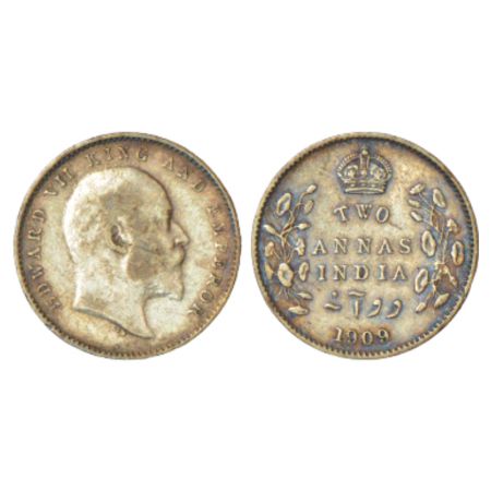 Edward VII, silver 2 annas, 1909, Calcutta mint, no mm, PR 562; GK 986. Very fine, Rare.
