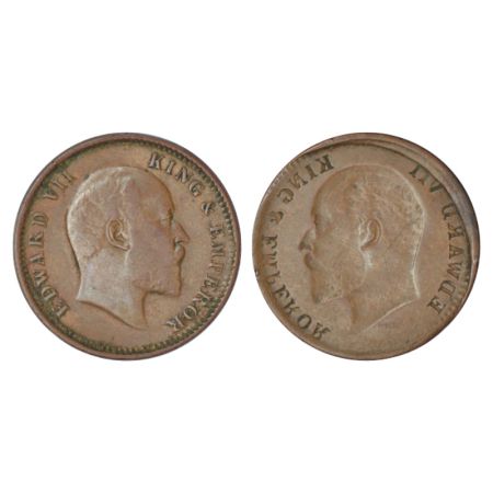 Edward VII, copper ¼ anna, ND (1903-1910 AD), Calcutta mint, obverse part brockage (Lakhi)