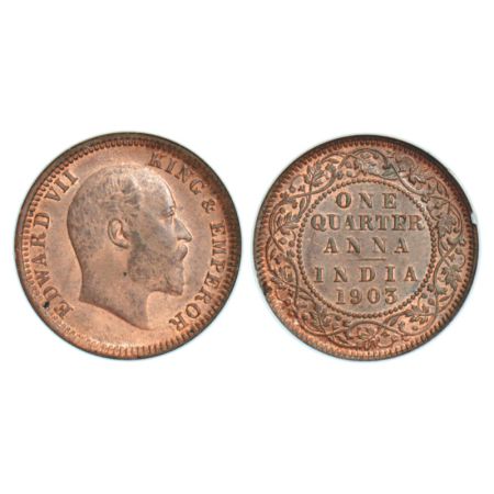 Edward VII, copper ¼ anna, 1903, Calcutta mint, no mm, PR 646; GK 994. ANACS graded MS62RB