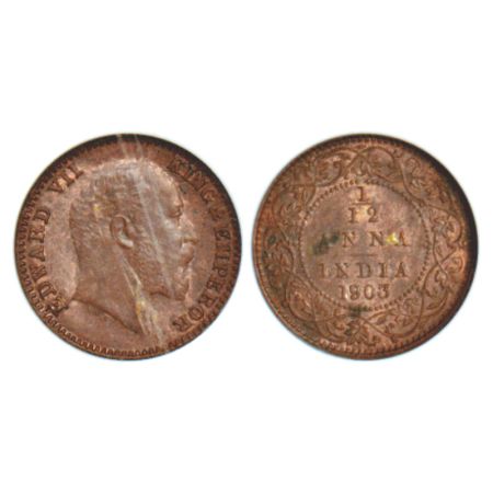 Edward VII, copper 1/12 anna, 1903, Calcutta mint, no mm, GK 1012. ANACS graded MS62BRN, V